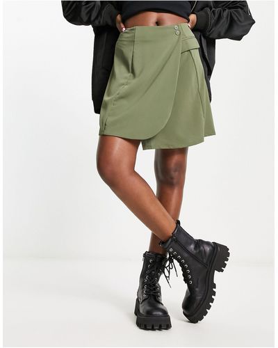 Vila Wrap Style Mini Skirt With Button Detail - Green