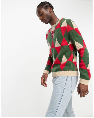 ASOS Knit Geo Print Sweater - Red
