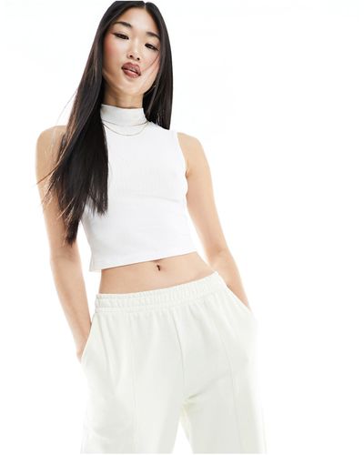 EDITED High Neck Ribbed Top - White