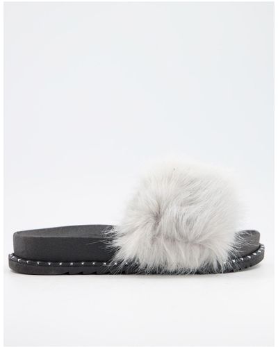 Truffle Collection Faux Fur Slider Slippers - Grey