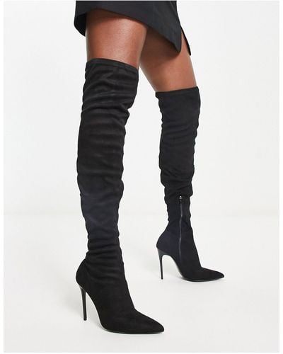 Truffle Collection Glam Over The Knee Stiletto Boots - Black