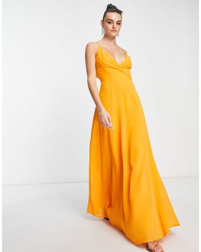 ASOS Lange Cami-jurk Met Overslag En Vetersluiting Achter - Oranje