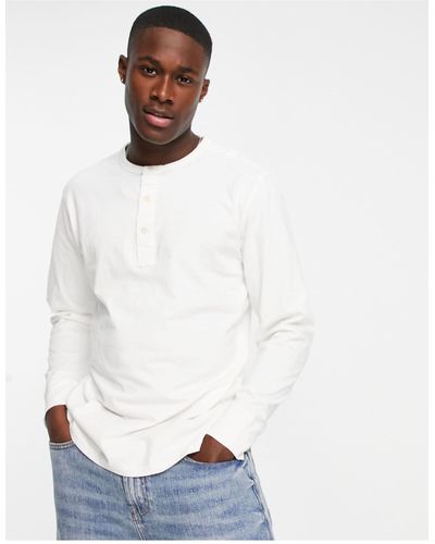 SELECTED Long Sleeve Top With Henley Neck - White