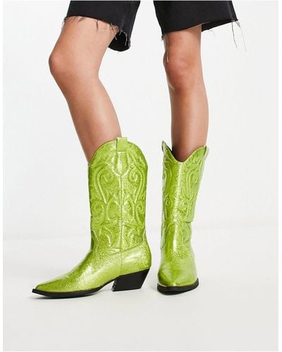 ASOS Andi Flat Western Knee Boots - Green