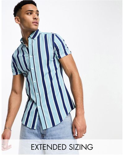 ASOS Smal Overhemd Met Stretch En Strepen - Blauw