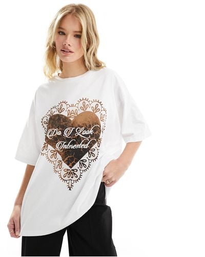 ASOS Oversized T-shirt With Leopard Doily Slogan Graphic - White