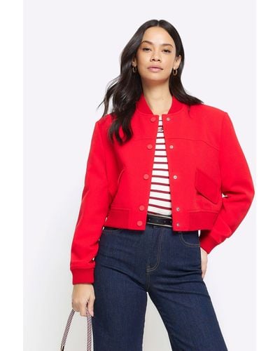 River Island Tailo Crop Bomber Jacket - Red