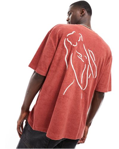 ASOS Camiseta color óxido extragrande con bordado trasero - Rojo