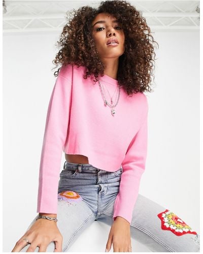 Bershka Oversized Trui Met Ronde Hals - Roze