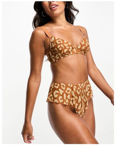 We Are We Wear Leopard Mesh High Leg Shorts - Natural