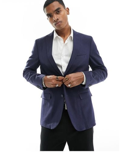 French Connection Linen Formal Suit Jacket - Blue