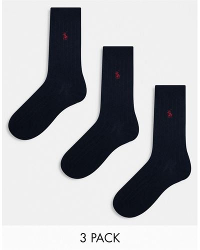 Polo Ralph Lauren 3 Pack Mercerized Cotton Socks With Logo - Blue