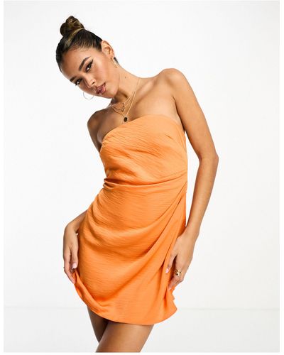 ASOS Satin Bandeau Mini Dress With Gathered Waist Detail - Orange