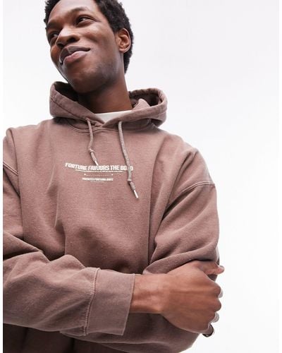 TOPMAN Oversized Hoodie With Fortune Text Print - Pink
