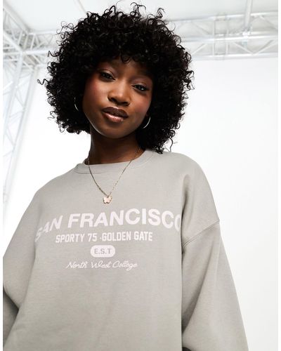 Bershka Oversized Sweatshirt Met San Francisco-print - Grijs