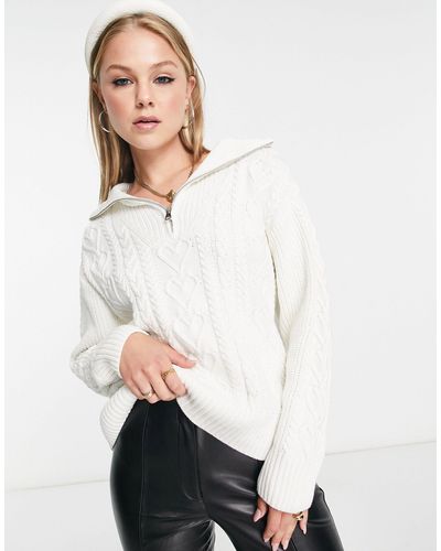 Nobody's Child Half Zip Boyfriend Sweater - White