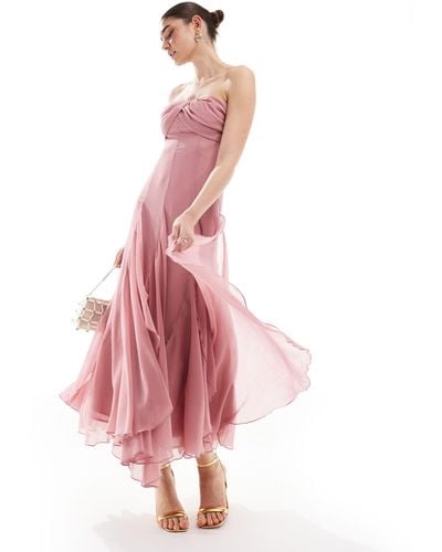 ASOS Bandeau Overlayer Split Hem Maxi Dress - Pink