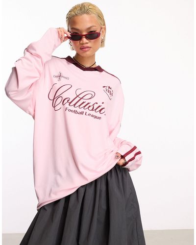 Collusion Oversized Long Sleeve Football Shirt - Pink