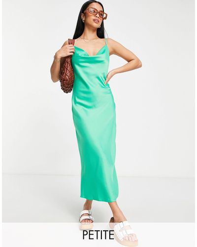 New Look Satin Cowl Neck Midi Dress - Green