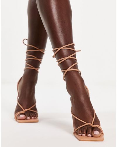 Public Desire Zing Tie Leg Heeled Sandals - Brown