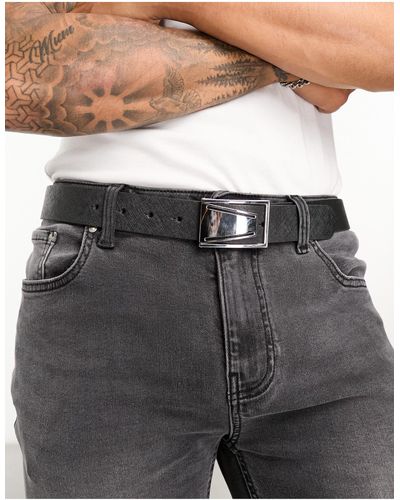 ASOS Leather Saffiano Smart Belt - Grey