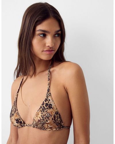 Bershka – seitlich gebundene bikinihose mit leopardenmuster, kombiteil - Braun