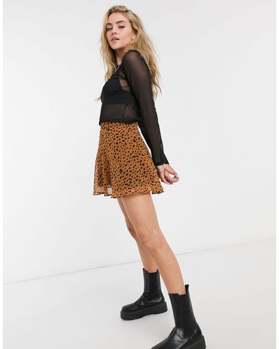 Bershka Mini Animal Print Skater Skirt - Brown