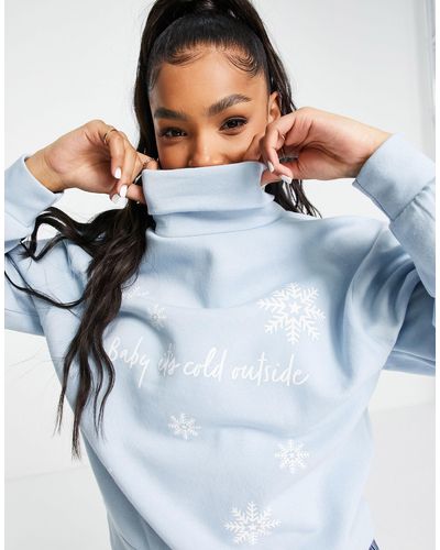 ONLY Kerstmis - Sweatshirt Met Col En Sneeuwvlokjes - Blauw