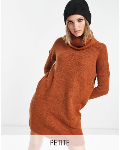 Only Petite Roll Neck Knit Mini Dress - Orange