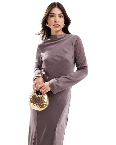 ASOS High Neck Seam Detail Satin Maxi Dress - Purple