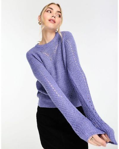 Jdy Round Neck Pointelle Detail Sweater - Purple