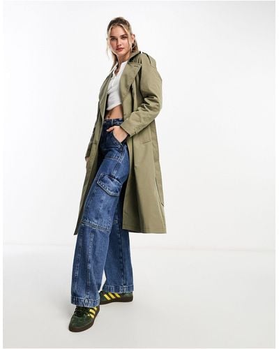 Pull&Bear Belted Trench Coat - Blue