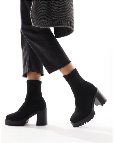 ASOS Botas negras estilo calcetín con tacón y suela gruesa explore - Negro