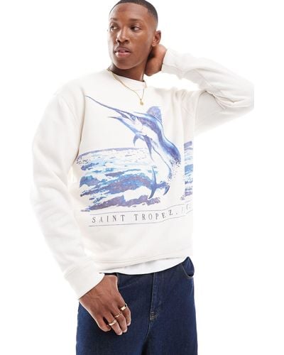 Hollister Saint Tropez Nautical Print Sweatshirt Relaxed Fit - White