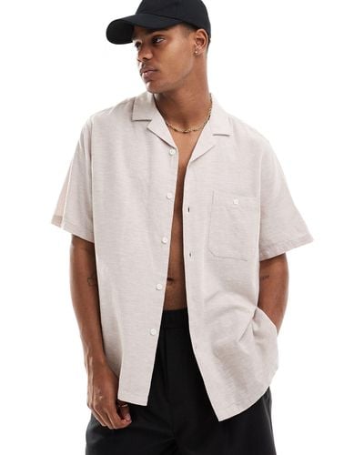 ASOS Relaxed Linen Blend Shirt With Revere Collar - White