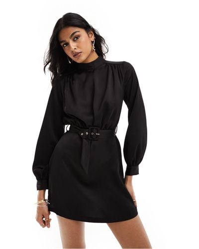 Closet High Neck Belted Mini Dress - Black
