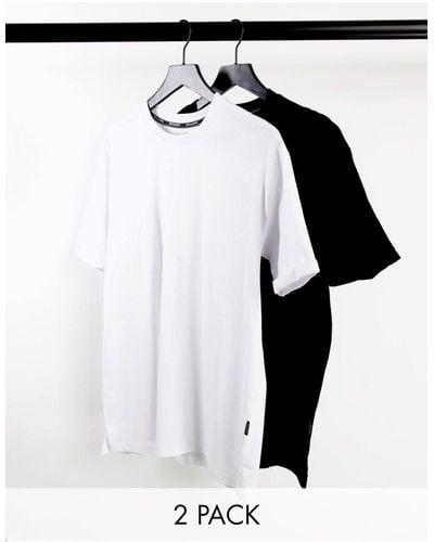 Bershka Confezione da due t-shirt taglio lungo nero e bianco