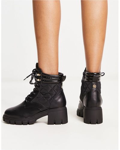 River Island Lace Up Quilted Hiker Boots - Black