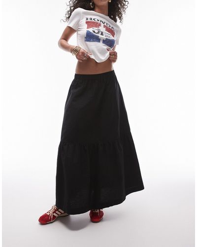 TOPSHOP Cotton Tiered Midi Skirt - Black