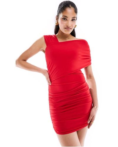 Miss Selfridge Drape Shoulder Ruched Mini Dress - Red