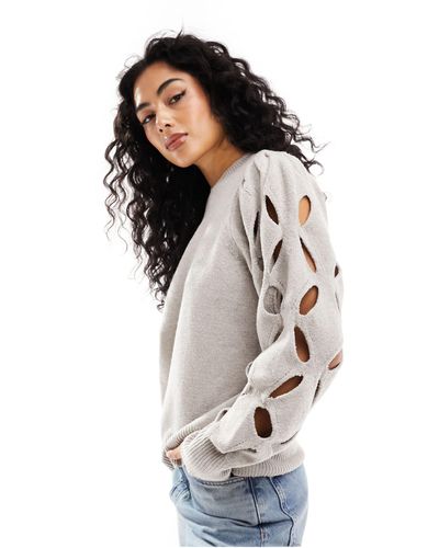 Vila Cut Out Sleeve Sweater - White