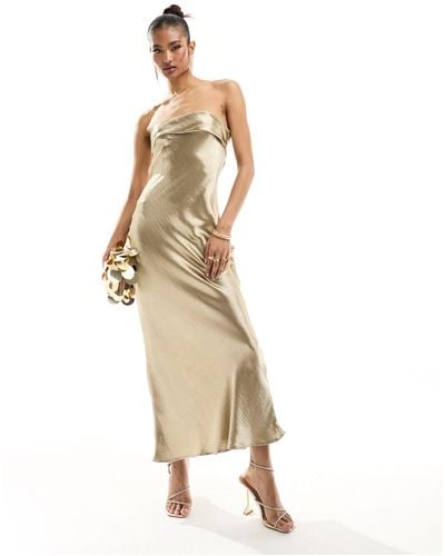In The Style Liquid Satin Bandeau Cut Out Back Maxi Dress - Metallic