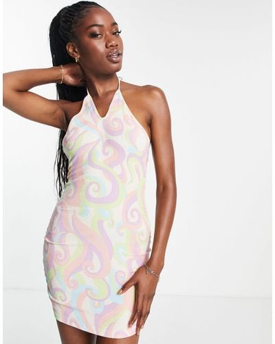 Monki Swirl Print Halterneck Mini Dress - Multicolor