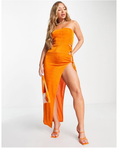 AsYou Bandeau Cut Out Maxi Dress - Orange