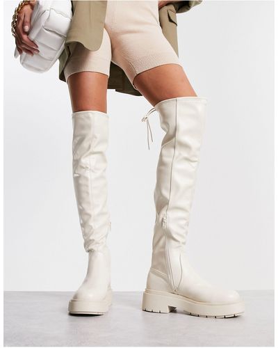 New Look – flache, elastische overknee-stiefel - Weiß