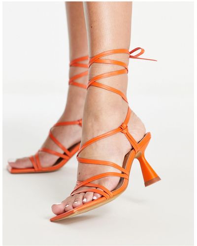 ASOS Henning Premium Leather Mid Heeled Sandals - Orange