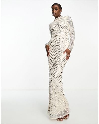 Beauut Premium Embellished Maxi Dress With Open Back - White