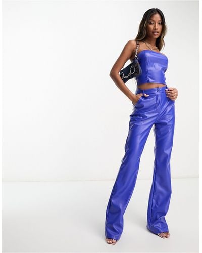 Missy Empire Leather Look Straight Leg Trouser Co-ord - Blue