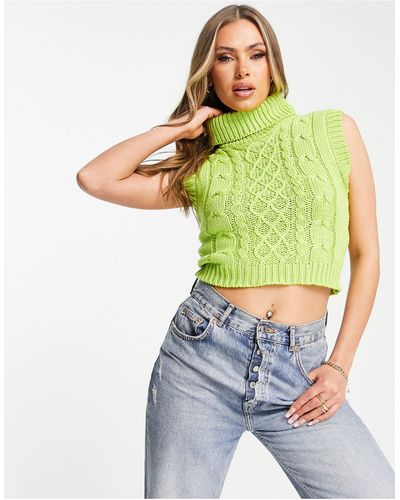 Missguided Cropped Cable Roll Neck Vest - Green