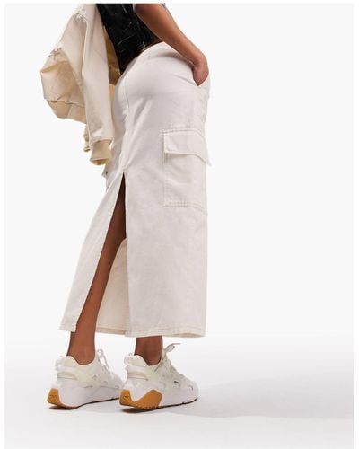 ASOS Parachute Denim Midi Skirt With Cargo Pockets - White